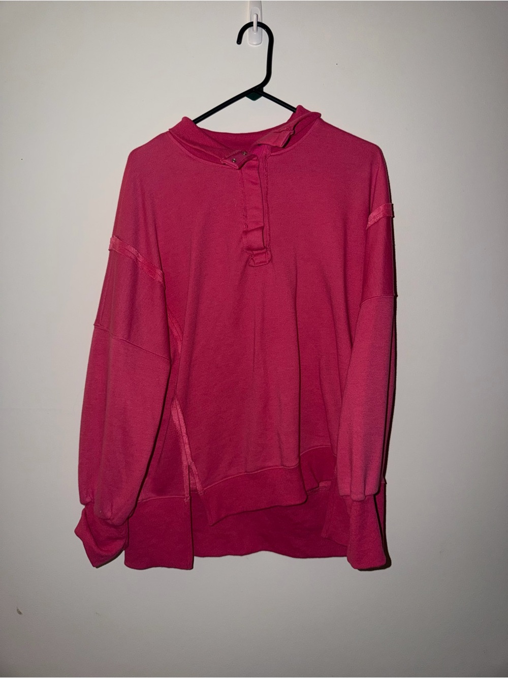 Pink Long Sleeve Hooded Pullover Top